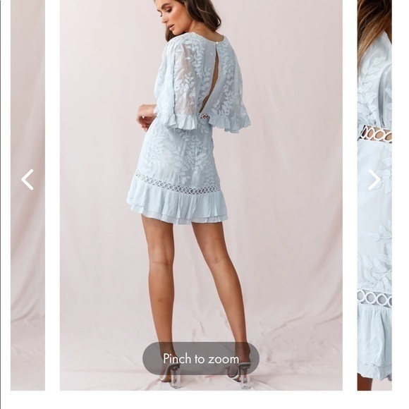 Selfie Leslie M Caspar leafy baby blue meborirdered dress - Picture 6 of 14